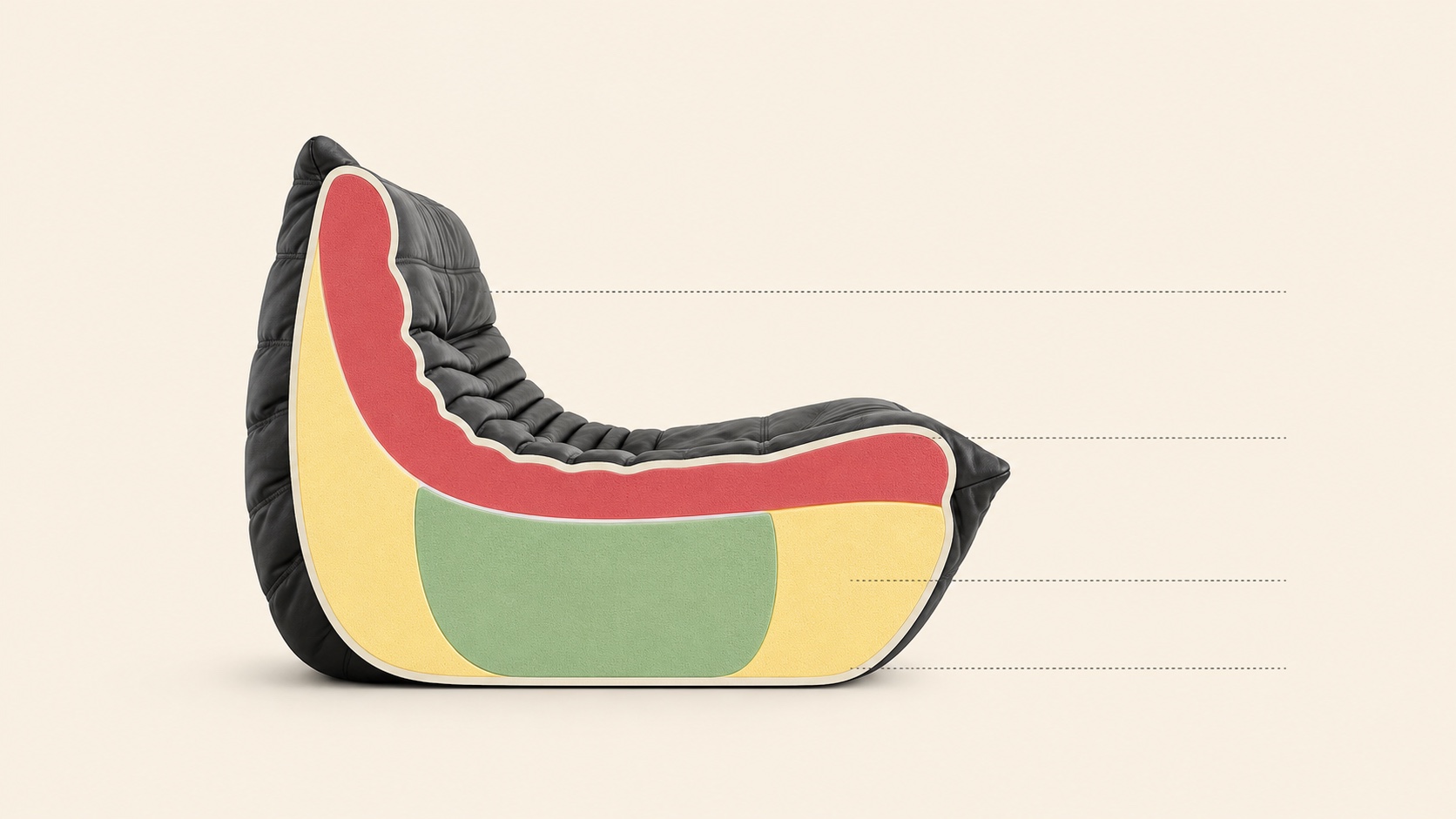 Cutaway of the Bruma chair showing its foam layers